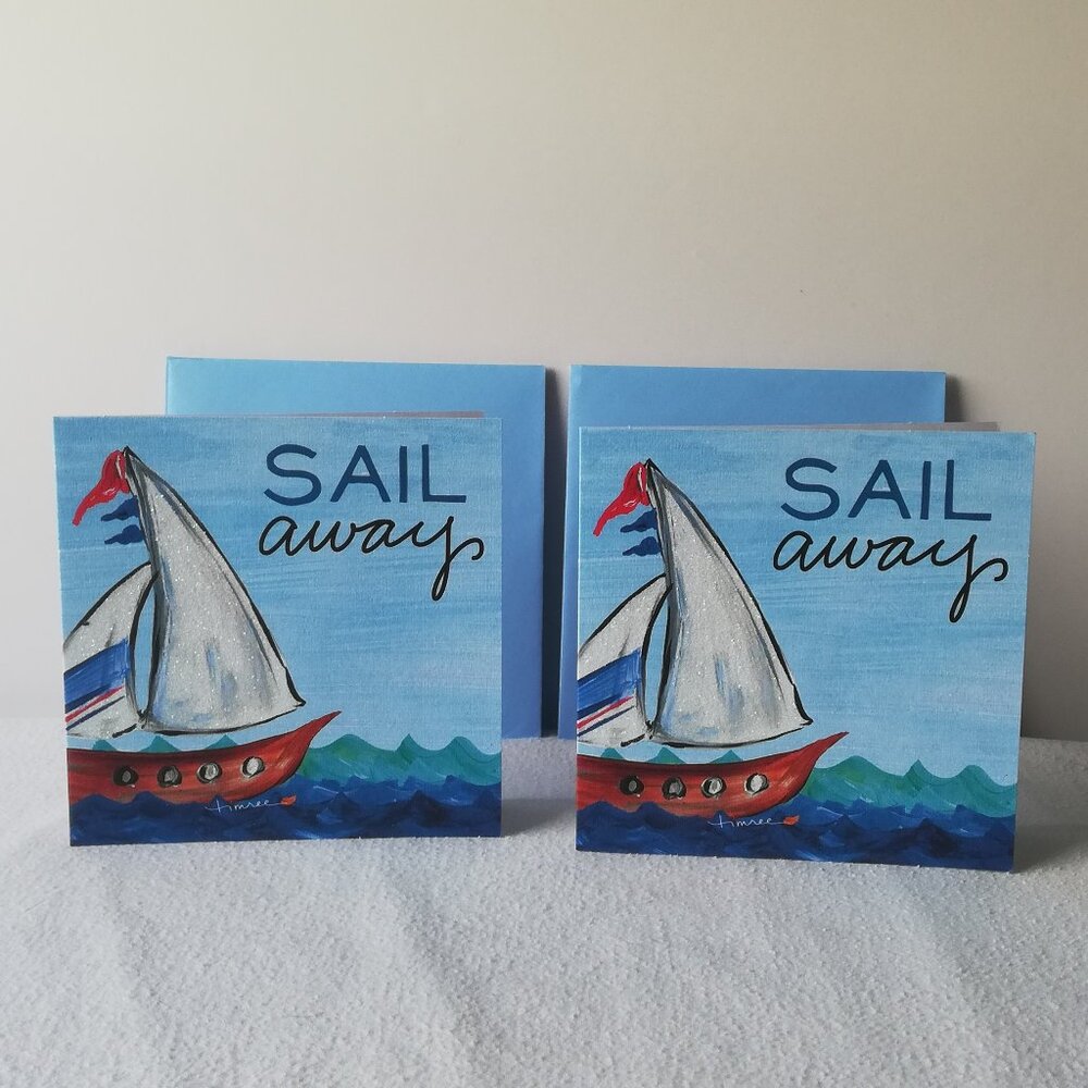 Timree Sail Away Blank Sail Boat Greeting Cards 5" x 5"